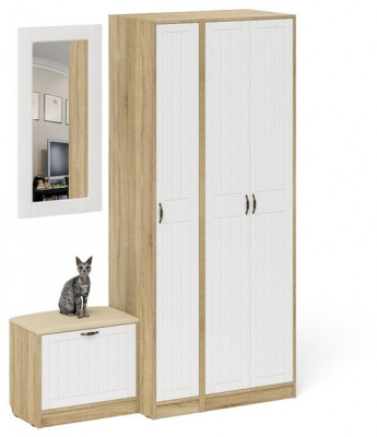 Прихожая П-6 Компоновка № 46, дуб сонома/фасады МДФ белое дерево фрезеровка прованс