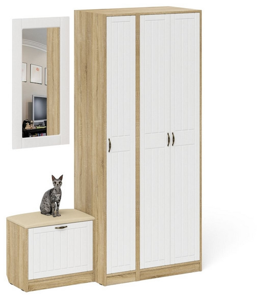 Прихожая П-6 Компоновка № 46, дуб сонома/фасады МДФ белое дерево фрезеровка прованс