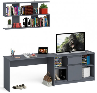 Мори Стол письменный МСП1200.1 + Тумба МТВ1204.1 + Полка 1200, цвет графит, ШхГхВ 240,8х50х209,6 см., универсальная сборка