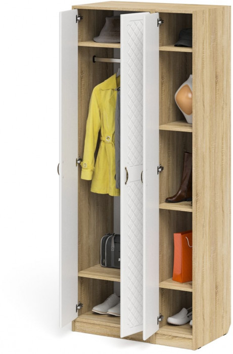 Прихожая П-6-500 Шкаф + Пенал, дуб сонома/фасады МДФ белое дерево фрезеровка ромб