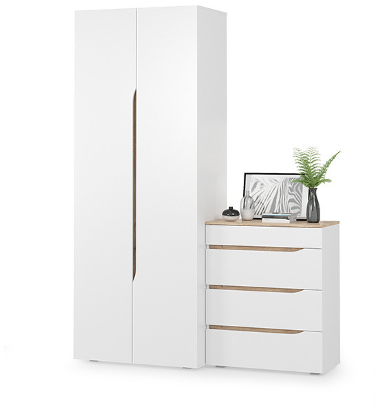 Муссон 13.198 Шкаф двухстворчатый + 13.97 Комод, цвет белый/дуб эндгрейн элегантный, ШхГхВ 164,6х52,3х229,8 см., НЕ универсальная сборка