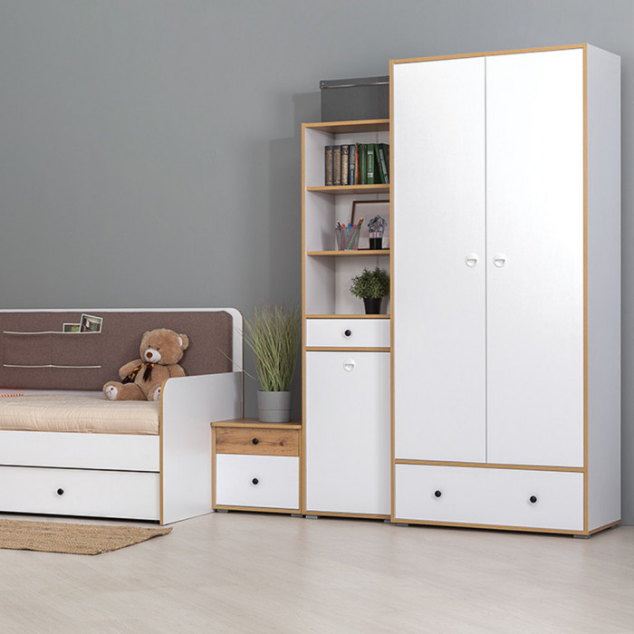 Вуди 13.146 Стеллаж, белый премиум/дуб крафт золотой