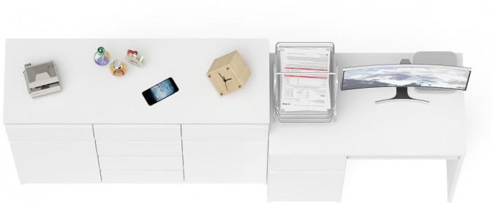 Мори компьютерный стол МС-1 левый + Комод МК1200.4, белый