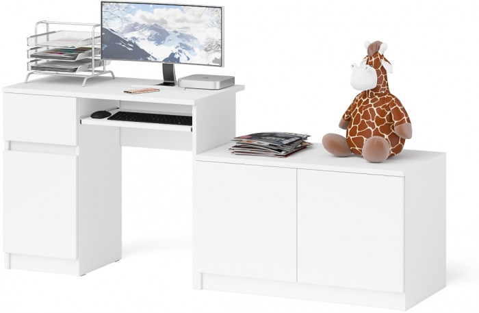 Мори компьютерный стол МС-1 левый + Тумба МА900.1, белый