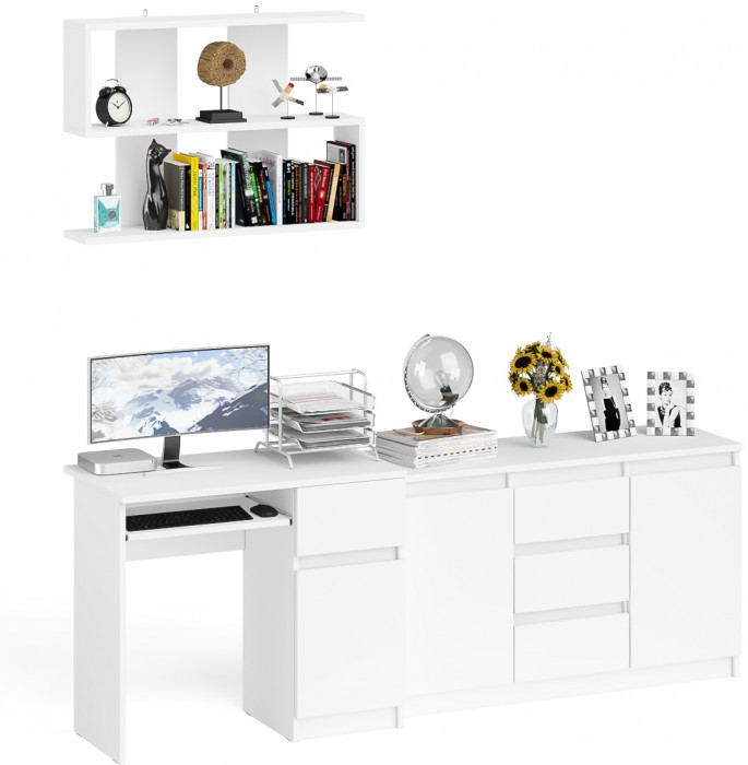 Мори компьютерный стол МС-1 правый + Комод МК1200.3 + Полка 900, белый