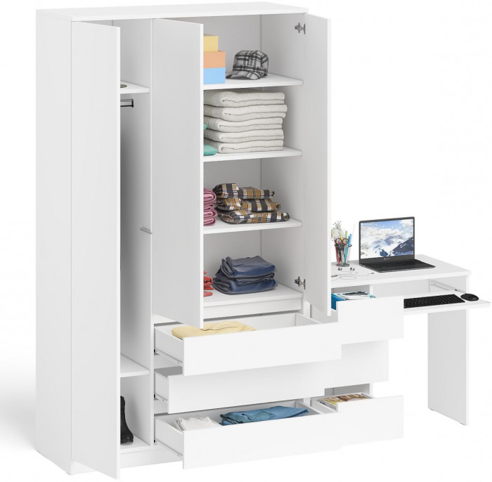 Мори компьютерный стол МС-6 левый + Шкаф МШ1200.1, белый