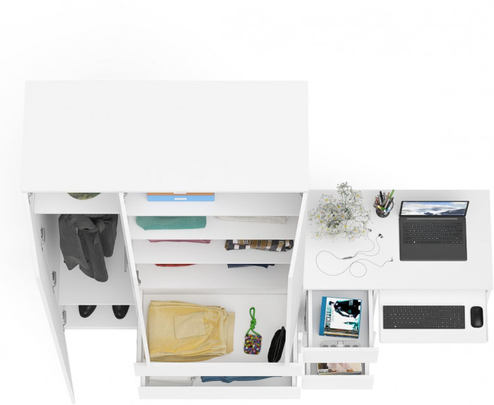 Мори компьютерный стол МС-6 левый + Шкаф МШ1200.1, белый