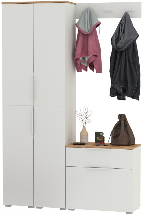 Октава Прихожая 19, белый шагрень/дуб крафт золотой/фасады МДФ белый шагрень