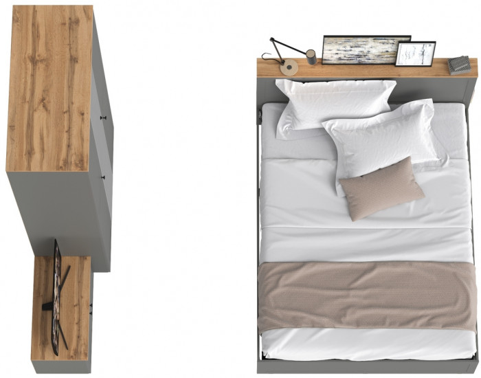 Остин 11.53 Кровать + ортопед + 13.336.03 Шкаф для одежды + 13.257 Тумба, серый графит/дуб крафт золотой