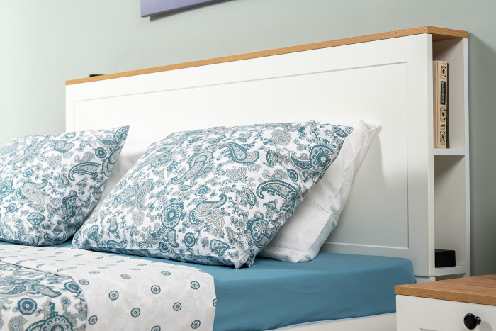 Остин 11.53 Кровать + ортопед + 16.47 Тумба под ТВ + 13.257 Тумба, белый шагрень/дуб крафт золотой