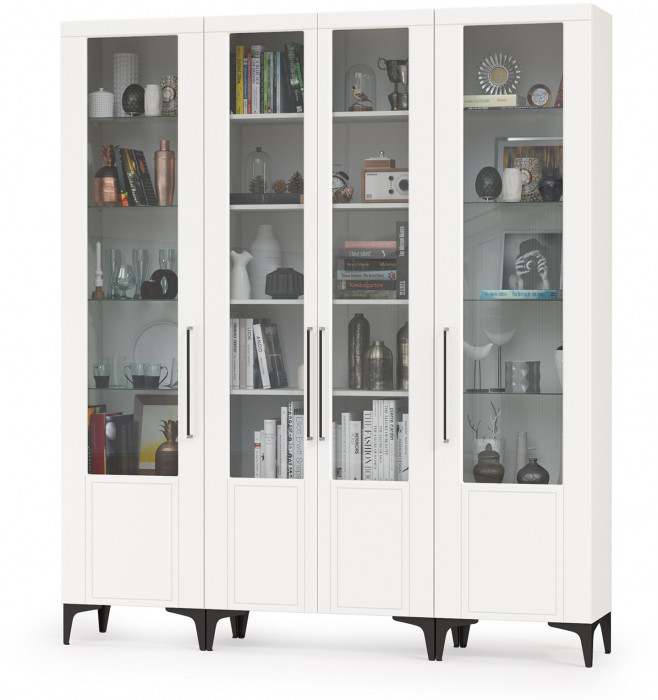 Валенсия Гостиная № 072, цвет ЛДСП белый шагрень/МДФ белый шагрень, ШхГхВ 194,1х38,1х225,2 см.