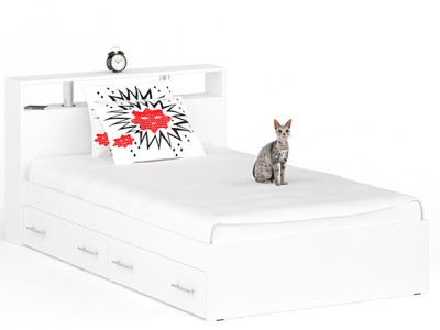 Камелия Кровать с ящиками 1200, цвет белый, ШхГхВ 123,5х217х78,2 см., сп.м. 1200х2000 мм., без матраса, основание есть