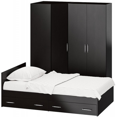 Спальня Стандарт 2-1200Я, цвет венге, ШхГхВ 123,5х203,5х70 + 171,2х81,2х200 см., сп.м. 1200х2000 мм., без матраса, основание есть