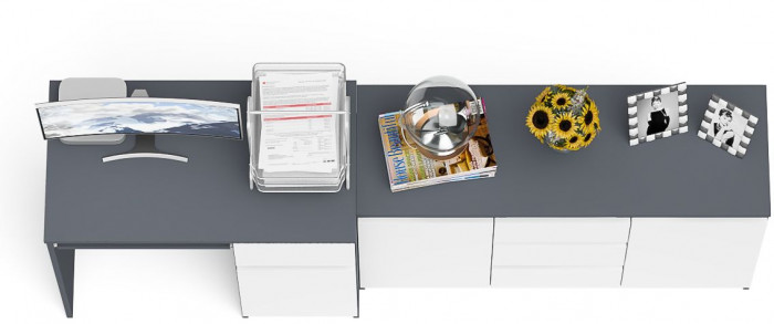 Мори компьютерный стол МС-1 правый + Комод МК1200.3, графит/белый