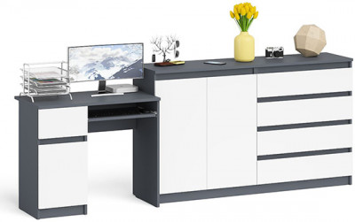 Мори Стол компьютерный МС-1 левый + Комод МК1600.1, цвет графит/белый, ШхГхВ 250,4х50х94 см., выдвижной ящик слева, НЕ универсальная сборка