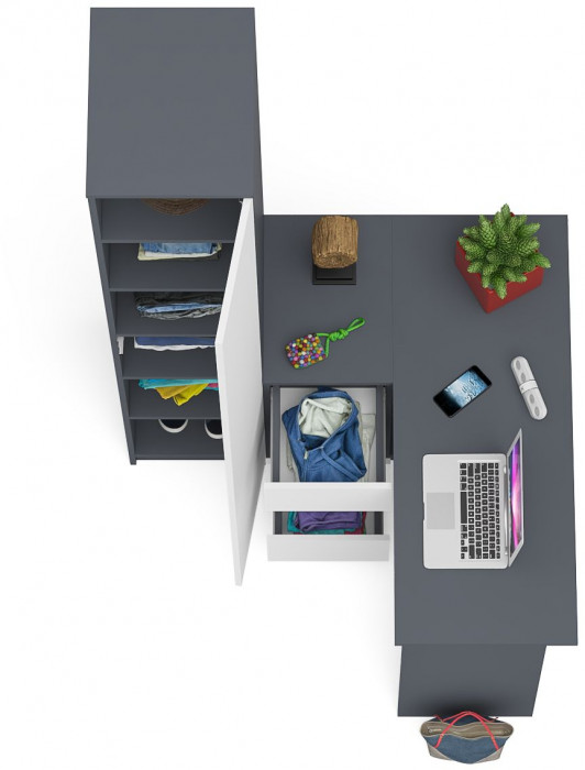 Мори Стол компьютерный МС-16 левый + Пенал МШ400.1, цвет графит/белый, ШхГхВ 164,8х84,9х209,6 см., выдвижные ящики слева, НЕ универсальная сборка