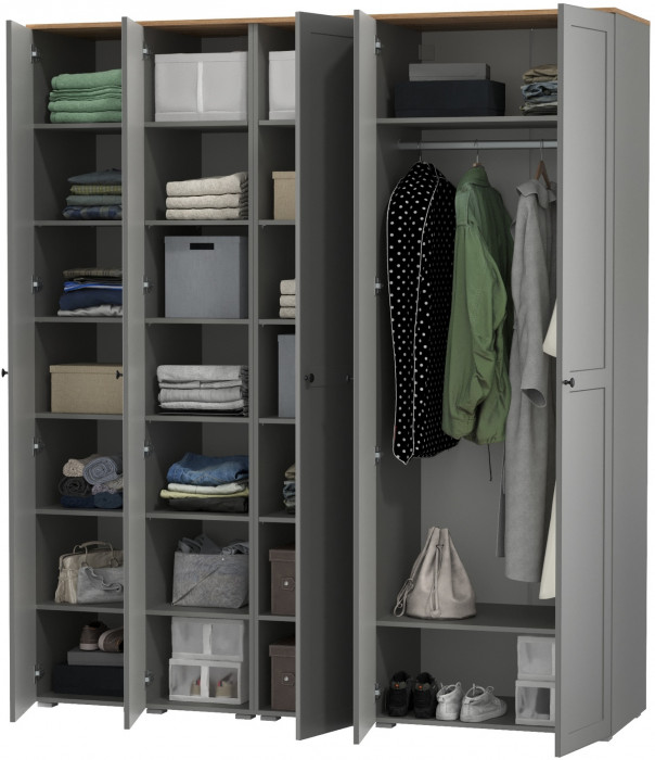 Остин Набор шкафов 03, цвет серый графит/дуб крафт золотой, ШхГхВ 200х54,3х229,6 см., универсальная сборка