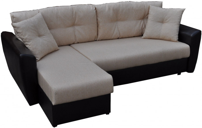 Диван-кровать угловой Амстердам, 160х200, еврокнижка, рогожка/экокожа, серо-черный