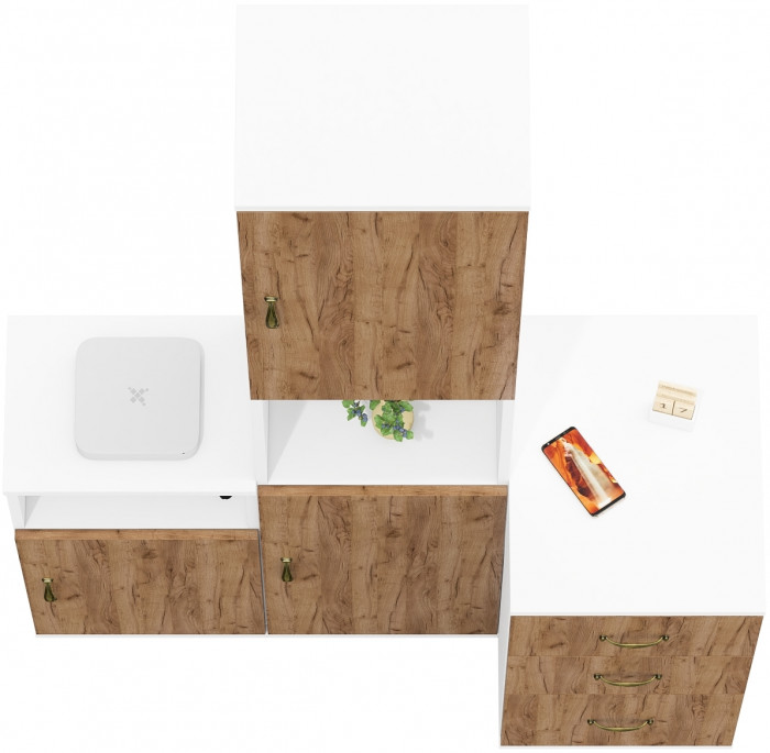 Лидер-8 Пенал + Тумба МД 3.16 + Тумба МД 3.19, белый шагрень/крафт золото