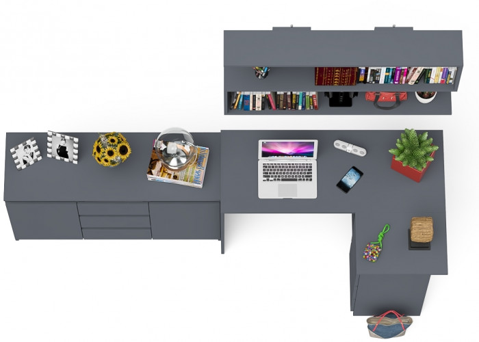 Мори компьютерный стол МС-16 правый + Комод МК1200.3 + Полка 1200, графит