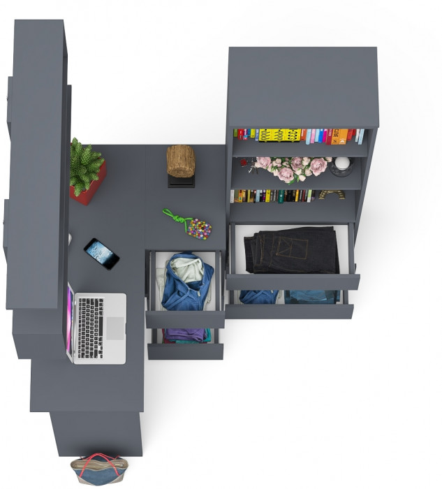 Мори компьютерный стол МС-16 правый + Стеллаж МСТ600.3 + Полка 1200, графит