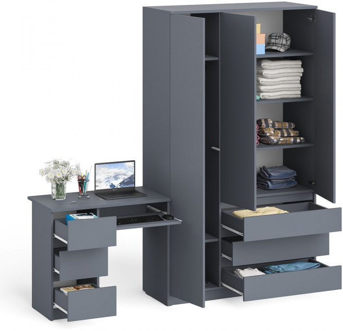 Мори компьютерный стол МС-6 левый + Шкаф МШ1200.1, графит