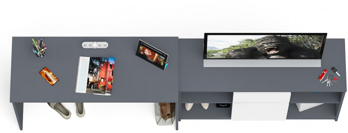 Мори письменный стол МСП1200.1 + Тумба МТВ1204.1, графит/белый