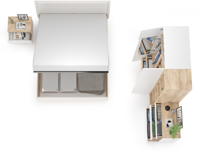 Муссон Спальня № 04, белый/дуб эндгрейн элегантный/искусственная кожа белая