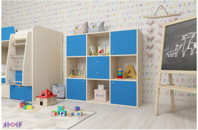 Стеллаж Джери (Дуб молочный/Голубой)