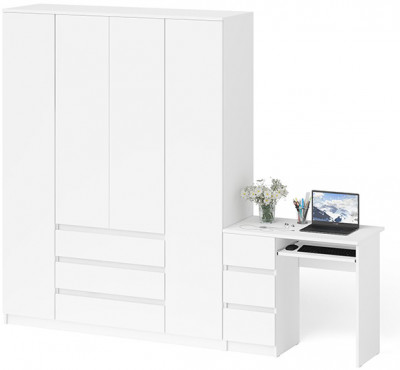 Мори Стол компьютерный МС-6 левый + Шкаф МШ1600.1, цвет белый, ШхГхВ 250,4х50,4х209,6 см., выдвижные ящики слева, НЕ универсальная сборка