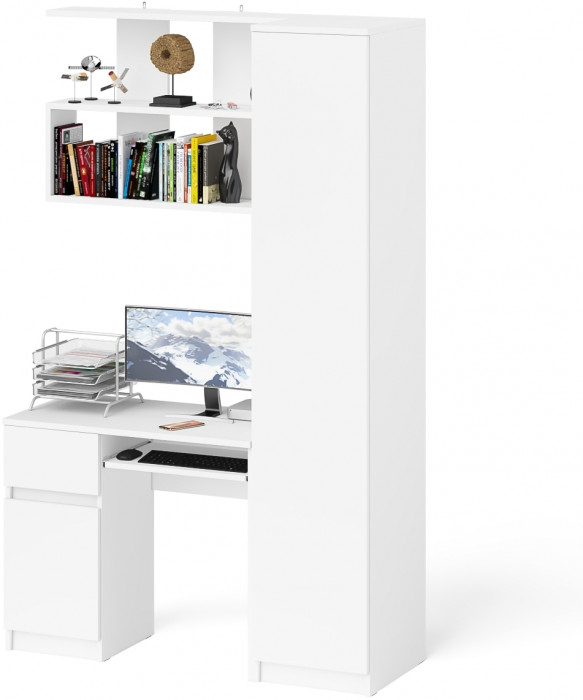 Мори компьютерный стол МС-1 левый + Пенал МШ400.1 + Полка 900, белый