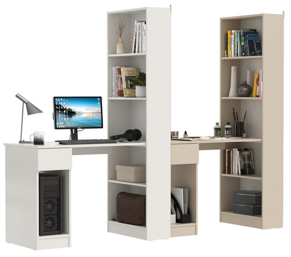 Два Стола письменных Лайт 10.01, цвет белый гладкий/сатин, ШхГхВ 230,6х58,2х179 см., универсальная сборка(обязательно крепление к стене)