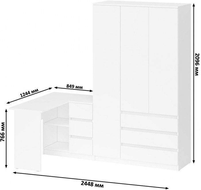 Мори компьютерный стол МС-16 правый + Шкаф МШ1200.1, белый