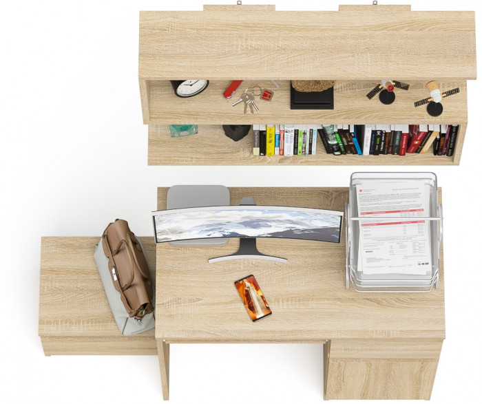 Мори Стол компьютерный МС-1 правый + Тумба ТМП400.1 + Полка 900, цвет дуб сонома, ШхГхВ 130,4х50х209,6 см., НЕ универсальная сборка