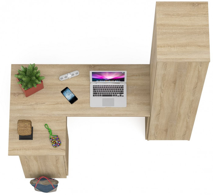 Мори Стол компьютерный МС-16 левый + Пенал МШ400.1, цвет дуб сонома, ШхГхВ 164,8х84,9х209,6 см., выдвижные ящики слева, НЕ универсальная сборка
