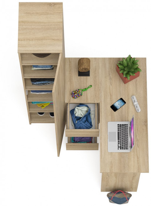 Мори Стол компьютерный МС-16 левый + Пенал МШ400.1, цвет дуб сонома, ШхГхВ 164,8х84,9х209,6 см., выдвижные ящики слева, НЕ универсальная сборка