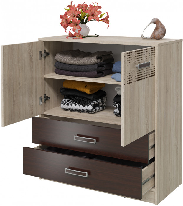 Румба 4-4424дубсонвн Комод с дверками и ящиками, дуб сонома/венге