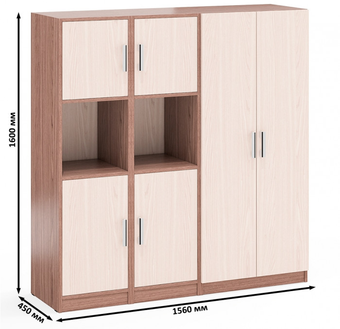 Шкаф С-МД-СК9Ш+Пенал С-МД-СК9П+Пенал С-МД-СК9П, ясень шимо светлый/ясень шимо тёмный