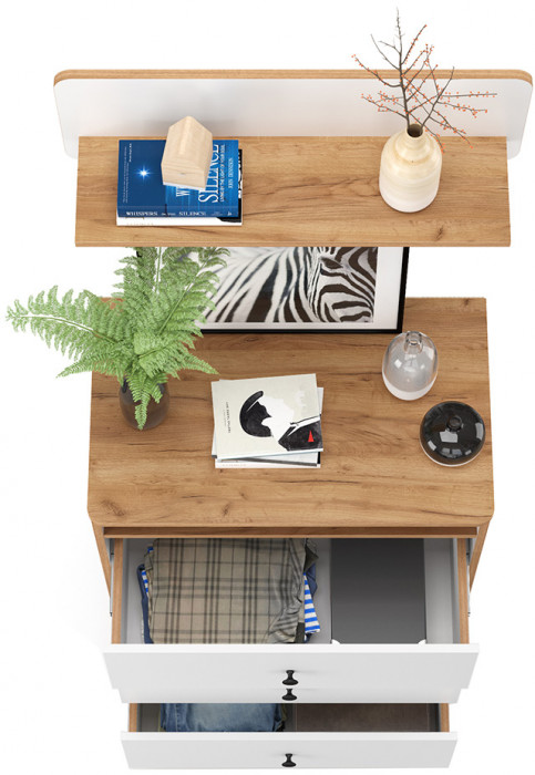 Вуди 13.293 Комод + Полка 15.46, белый премиум/дуб крафт золотой