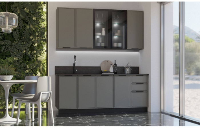 Кухня МДФ 2000/900 Николь (Холст латте, Графит)