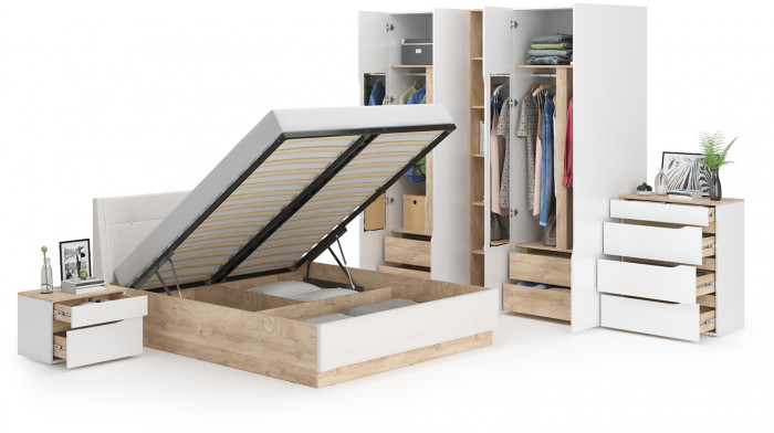 Муссон Спальня № 05, белый/дуб эндгрейн элегантный/искусственная кожа белая