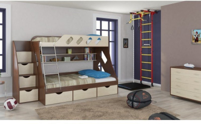 Детская двухъярусная кровать Дельта 20.01+23.02+25 (Венге, Дуб молочный)