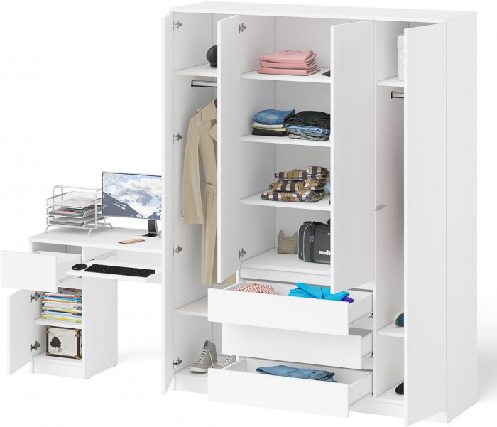 Мори Стол компьютерный МС-1 левый + Шкаф МШ1600.1, цвет белый, ШхГхВ 250,4х50,4х209,6 см., выдвижной ящик слева, НЕ универсальная сборка