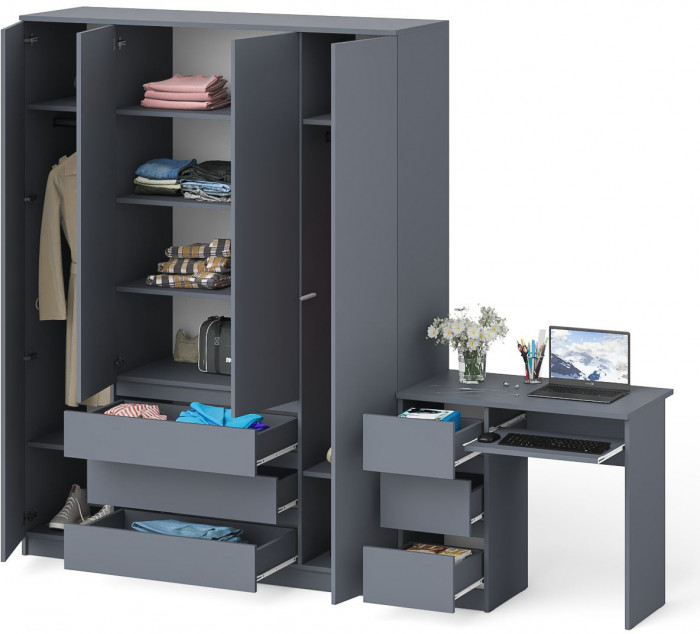 Мори Стол компьютерный МС-6 левый + Шкаф МШ1600.1, цвет графит, ШхГхВ 250,4х50,4х209,6 см., выдвижные ящики слева, НЕ универсальная сборка