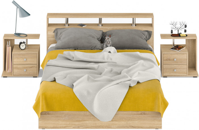 Камелия Кровать 1600 + две тумбы, дуб сонома