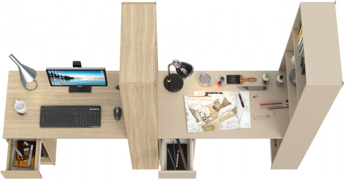 Два Стола письменных Лайт 10.01, цвет плэйн/сатин, ШхГхВ 230,6х58,2х179 см., универсальная сборка(обязательно крепление к стене)