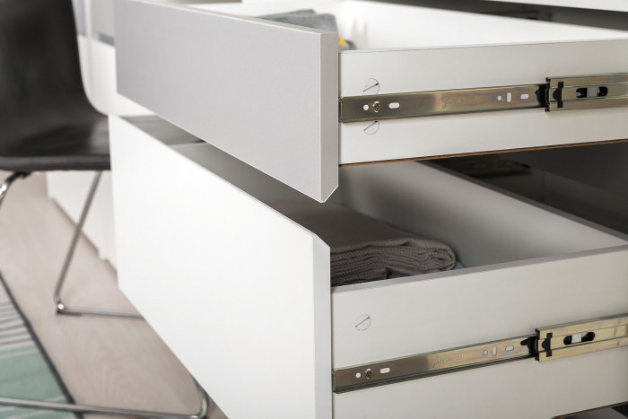 Торонто Компоновка № 03, цвет белый шагрень/стальной серый, ШхГхВ 280х53,1х195,7 см., универсальная сборка