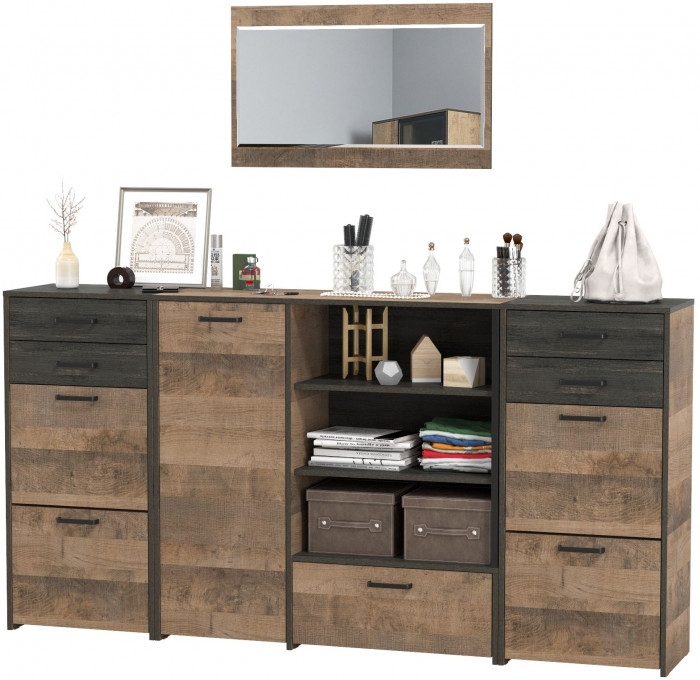 Трувор Прихожая 145, цвет дуб гранж песочный/интра, ШхГхВ 209х37х195 см., универсальная сборка