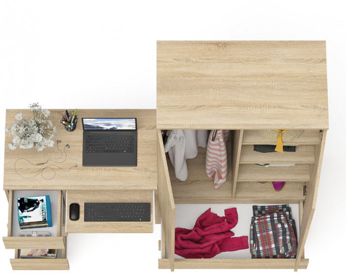 Мори компьютерный стол МС-6 левый + Шкаф МШ900.1, дуб сонома