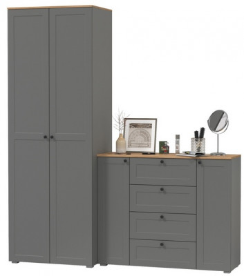 Остин Прихожая 04, цвет серый графит/дуб крафт золотой, ШхГхВ 200х54,3х229,6 см., универсальная сборка